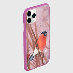 Чехол iPhone 11 Pro матовый Снегирь и зимние ягоды, цвет: 3D-фиолетовый — фото 2