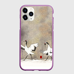 Чехол iPhone 11 Pro матовый Журавли на снегу, цвет: 3D-фиолетовый