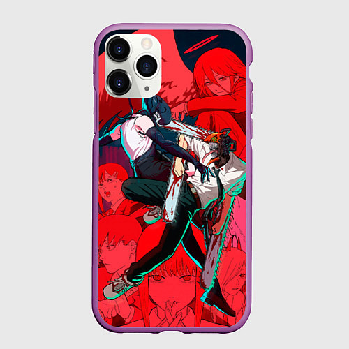 Чехол iPhone 11 Pro матовый Битва с Резе Человек бензопила / 3D-Фиолетовый – фото 1