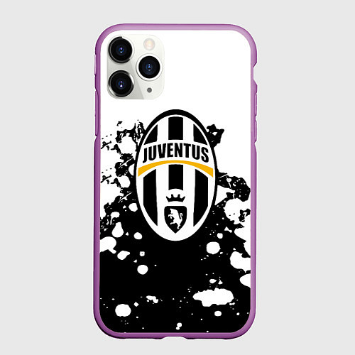 Чехол iPhone 11 Pro матовый Juventus белые краски текстура / 3D-Фиолетовый – фото 1