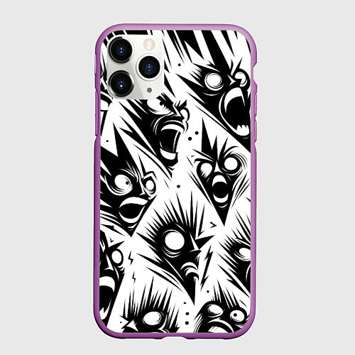 Чехол iPhone 11 Pro матовый Свирепые мордочки - паттерн / 3D-Фиолетовый – фото 1
