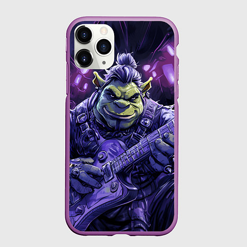 Чехол iPhone 11 Pro матовый Гитарист Шрек / 3D-Фиолетовый – фото 1