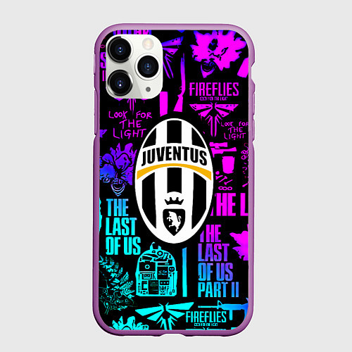 Чехол iPhone 11 Pro матовый Одни из нас x ювентус неон паттерн / 3D-Фиолетовый – фото 1