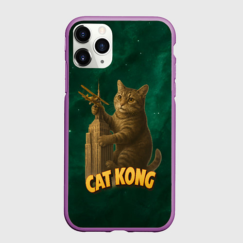 Чехол iPhone 11 Pro матовый Cat Cong пародия на Кинг Конг / 3D-Фиолетовый – фото 1