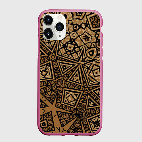 Чехол iPhone 11 Pro матовый Золотая метаморфоза на черном / 3D-Малиновый – фото 1