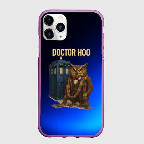 Чехол iPhone 11 Pro матовый Doctor Hoo сова у телефонной будки / 3D-Фиолетовый – фото 1