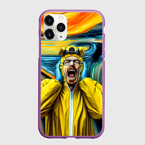Чехол iPhone 11 Pro матовый Хайзенберг кричит на картине Мунка - мем / 3D-Фиолетовый – фото 1