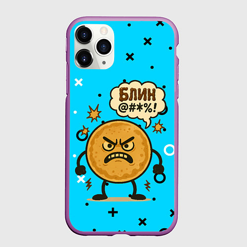 Чехол iPhone 11 Pro матовый Злой блин ругается / 3D-Фиолетовый – фото 1