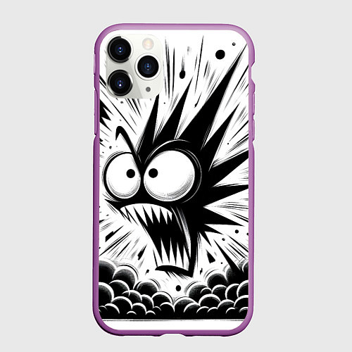 Чехол iPhone 11 Pro матовый Дикая рожица - нейроарт фантазия / 3D-Фиолетовый – фото 1