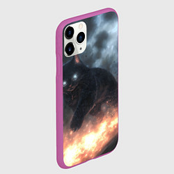Чехол iPhone 11 Pro матовый Черный кот идет по огню - стиль киберпанк, цвет: 3D-фиолетовый — фото 2