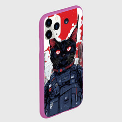 Чехол iPhone 11 Pro матовый Киберпанк - черный кот, цвет: 3D-фиолетовый — фото 2