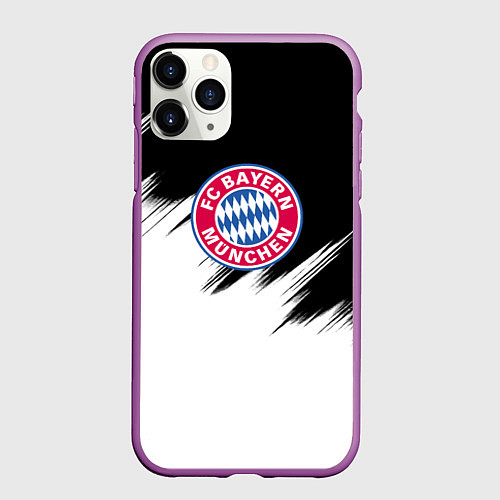Чехол iPhone 11 Pro матовый Бавария Мюнхен черно белые штрихи / 3D-Фиолетовый – фото 1
