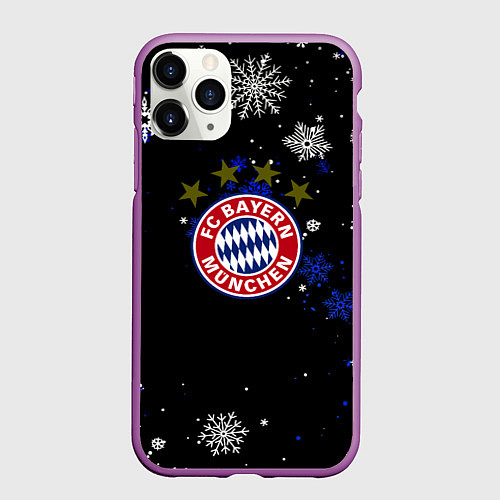 Чехол iPhone 11 Pro матовый Бавария Мюнхен снежинки ночь / 3D-Фиолетовый – фото 1