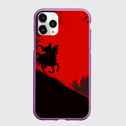 Чехол iPhone 11 Pro матовый Лошадь скачет на красном фоне, цвет: 3D-фиолетовый