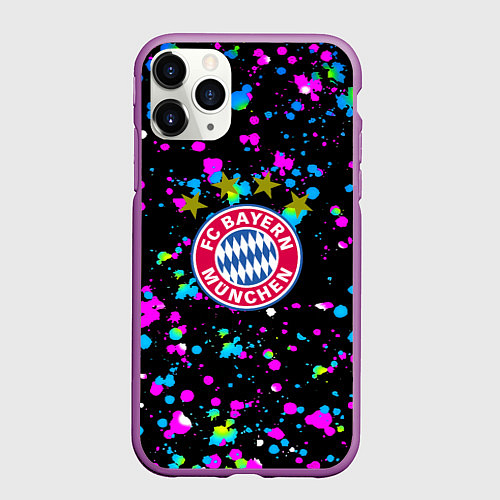 Чехол iPhone 11 Pro матовый Бавария Мюнхен краски неон / 3D-Фиолетовый – фото 1