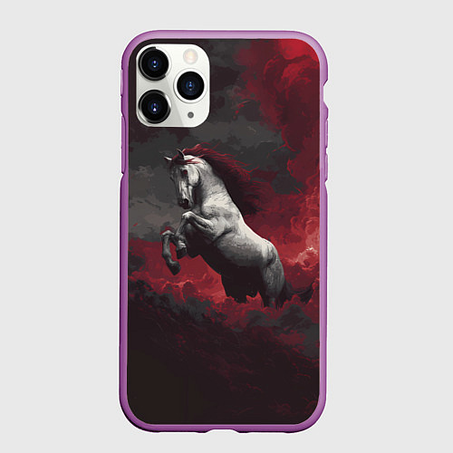 Чехол iPhone 11 Pro матовый Белая лошадь из красного тумана / 3D-Фиолетовый – фото 1