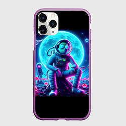 Чехол iPhone 11 Pro матовый Космонавты Рик и Морти - неоновый космос