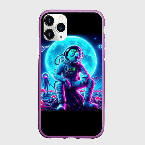 Чехол iPhone 11 Pro матовый Космонавты Рик и Морти - неоновый космос / 3D-Фиолетовый – фото 1