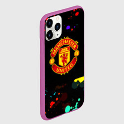 Чехол iPhone 11 Pro матовый Манчестер Юнайтед краски неон, цвет: 3D-фиолетовый — фото 2