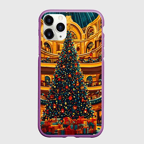 Чехол iPhone 11 Pro матовый Московская новогодняя елка / 3D-Фиолетовый – фото 1