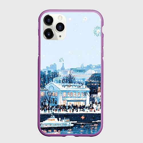 Чехол iPhone 11 Pro матовый Иллюстрация Московский новый год / 3D-Фиолетовый – фото 1