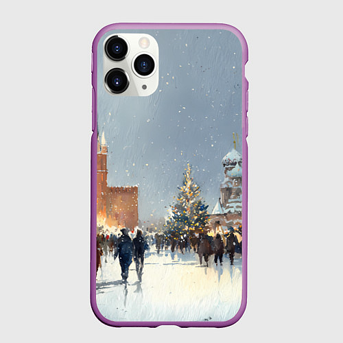 Чехол iPhone 11 Pro матовый Москва - новый год / 3D-Фиолетовый – фото 1