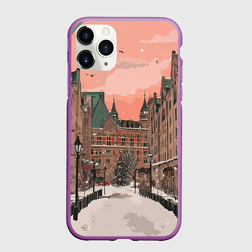 Чехол iPhone 11 Pro матовый Новогодний Московский двор / 3D-Фиолетовый – фото 1