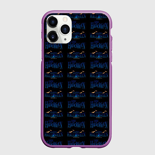 Чехол iPhone 11 Pro матовый Happy halloween pattern / 3D-Фиолетовый – фото 1