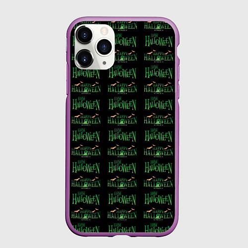 Чехол iPhone 11 Pro матовый Halloween pattern / 3D-Фиолетовый – фото 1