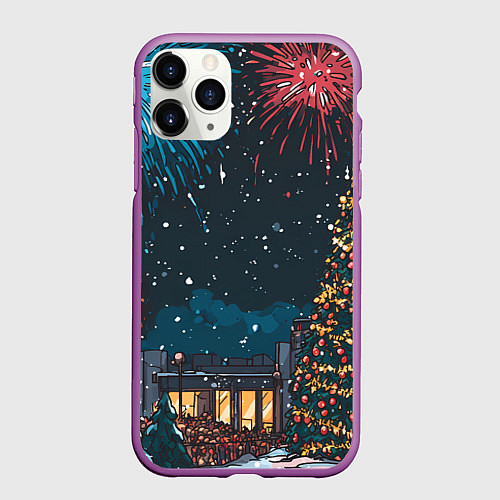 Чехол iPhone 11 Pro матовый Новогодний салют / 3D-Фиолетовый – фото 1
