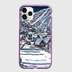 Чехол iPhone 11 Pro матовый Новогодний город у гор, цвет: 3D-фиолетовый