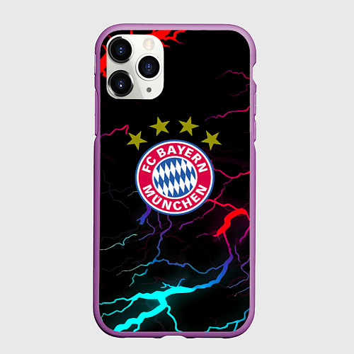 Чехол iPhone 11 Pro матовый Бавария Мюнхен неновые молнии / 3D-Фиолетовый – фото 1