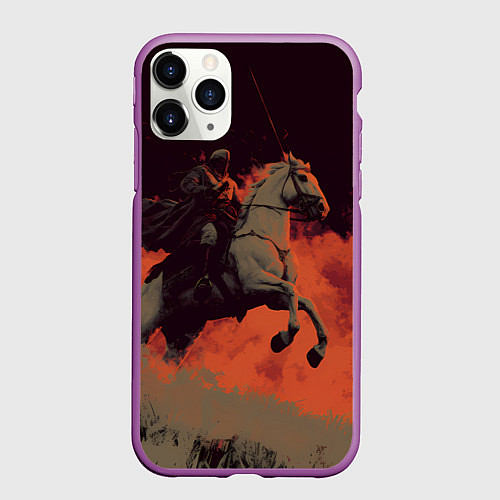 Чехол iPhone 11 Pro матовый Всадник на лошади / 3D-Фиолетовый – фото 1