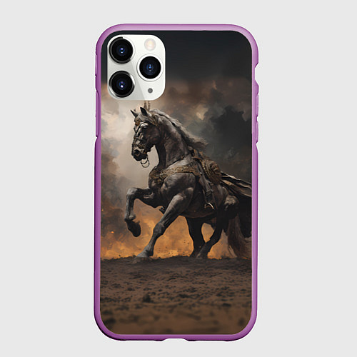 Чехол iPhone 11 Pro матовый Конь на фоне бури / 3D-Фиолетовый – фото 1