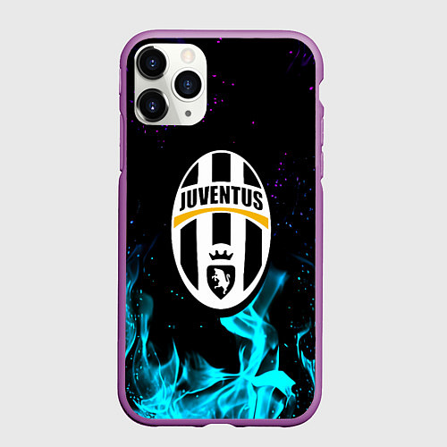 Чехол iPhone 11 Pro матовый Ювентус неоновый огонь / 3D-Фиолетовый – фото 1