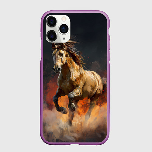 Чехол iPhone 11 Pro матовый Лошадь нарисованная красками / 3D-Фиолетовый – фото 1