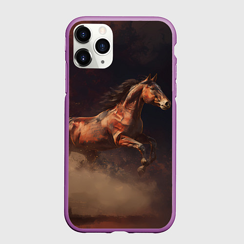 Чехол iPhone 11 Pro матовый Лошадь в прыжке из пыли / 3D-Фиолетовый – фото 1
