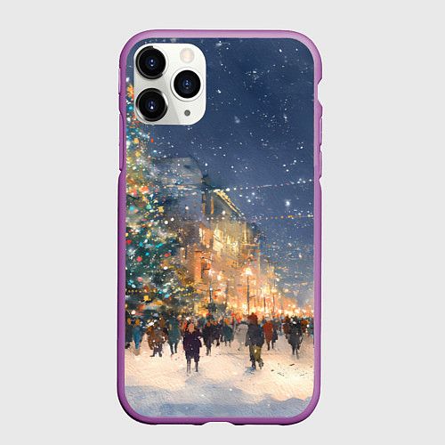 Чехол iPhone 11 Pro матовый Новый год в Москве новогодняя елка / 3D-Фиолетовый – фото 1