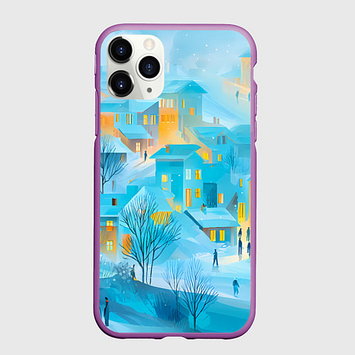Чехол iPhone 11 Pro матовый Новогодние Московские домики / 3D-Фиолетовый – фото 1