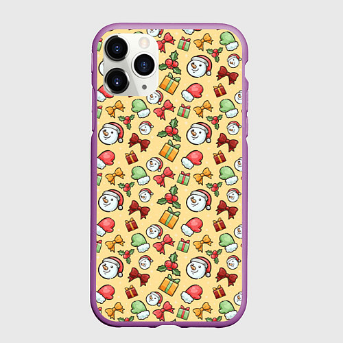 Чехол iPhone 11 Pro матовый Новогодний паттерн / 3D-Фиолетовый – фото 1