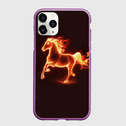 Чехол iPhone 11 Pro матовый Огненная лошадь 2026 / 3D-Фиолетовый – фото 1