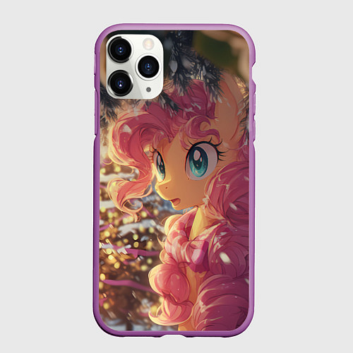 Чехол iPhone 11 Pro матовый Новогодняя милая пони / 3D-Фиолетовый – фото 1