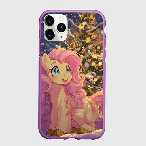 Чехол iPhone 11 Pro матовый Милая пони и новый год / 3D-Фиолетовый – фото 1