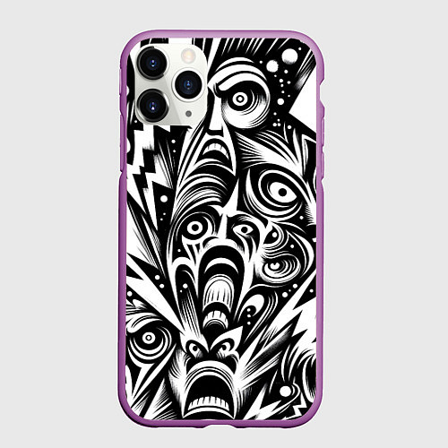 Чехол iPhone 11 Pro матовый Lightnings and faces - ai art fantasy / 3D-Фиолетовый – фото 1