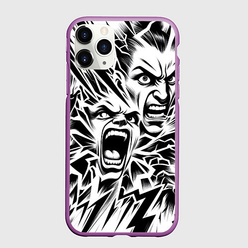Чехол iPhone 11 Pro матовый Свирепые лица и молнии - нейроарт / 3D-Фиолетовый – фото 1