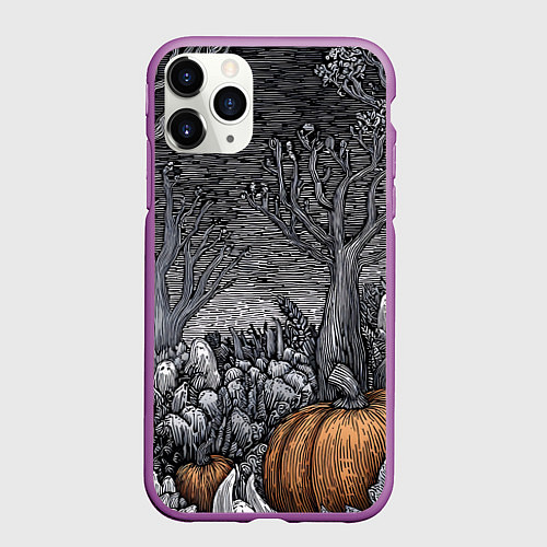 Чехол iPhone 11 Pro матовый Осенние шалости духов / 3D-Фиолетовый – фото 1