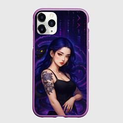 Чехол iPhone 11 Pro матовый Девушка с тату на руке и пурпурная змея