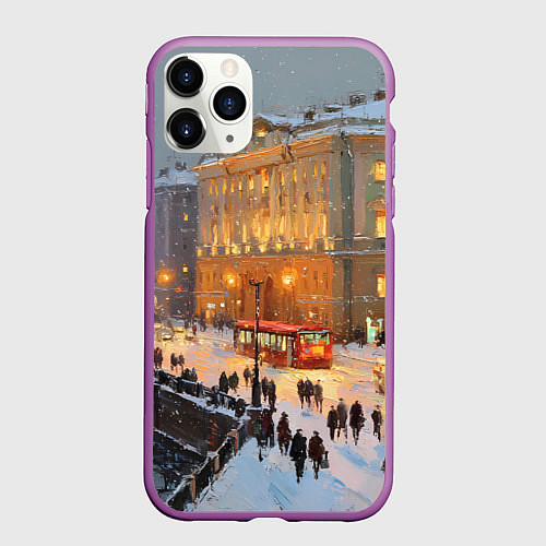Чехол iPhone 11 Pro матовый Предновогодний Санкт-Петербург / 3D-Фиолетовый – фото 1