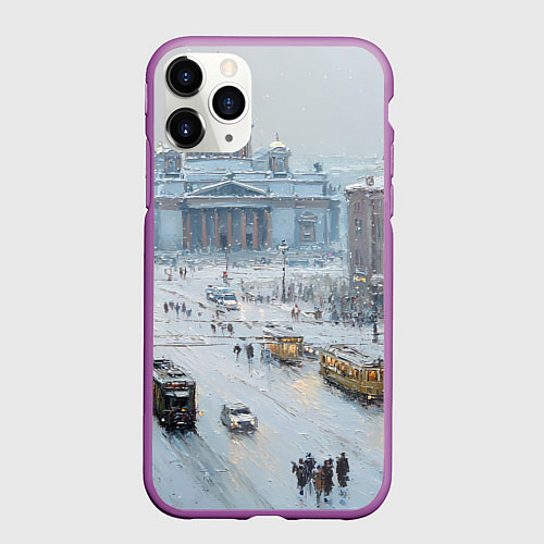 Чехол iPhone 11 Pro матовый Новогодняя улица Питера / 3D-Фиолетовый – фото 1