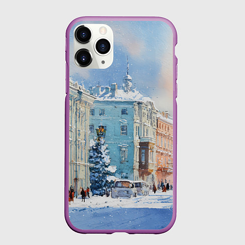 Чехол iPhone 11 Pro матовый Зимний Питер / 3D-Фиолетовый – фото 1